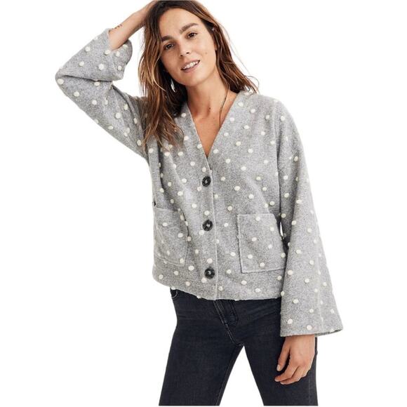 Madewell AG245 Texture & Thread Boxy Bobble Cropped Cardigan Small Polka Pom - Picture 3 of 16